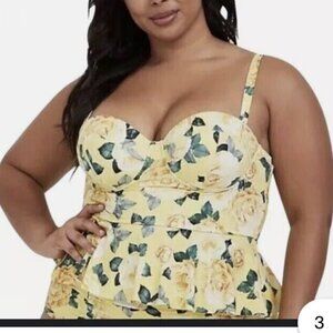 Torrid Woman's Plus-Size Yellow Floral Push-Up Tankini Top Sz 3F